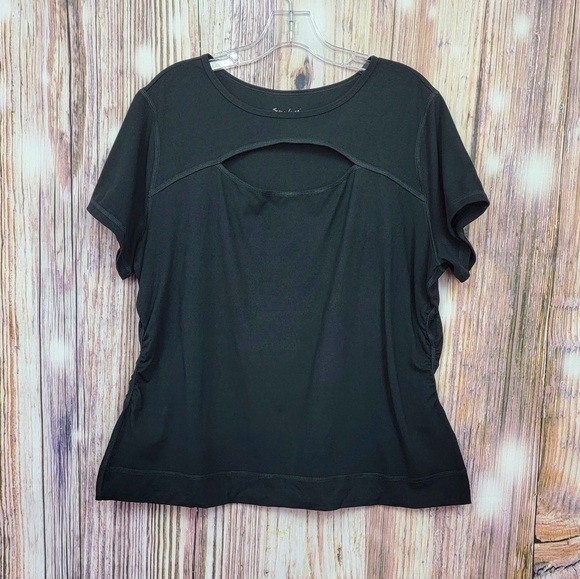 Susan Lucci Collection Black Peekaboo Cap Sleeve Tee Shirt Size 1X - Picture 2 of 12
